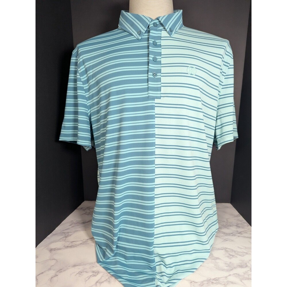 G/FORE Men's XL Split Stripe Contrast Tech Jersey Golf Polo Seaglass G4MF23K004